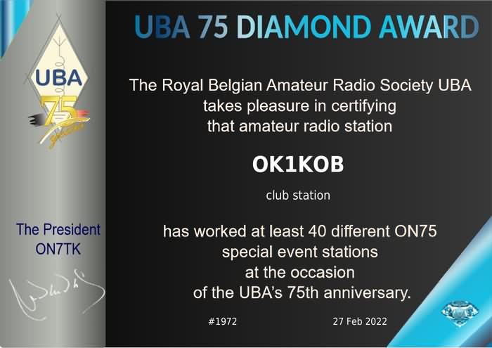2022-diamantov diplom UBA pro OK1KOB.