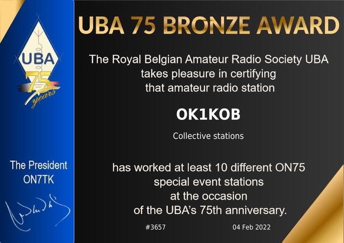 2022-bronzov diplom UBA pro OK1KOB.